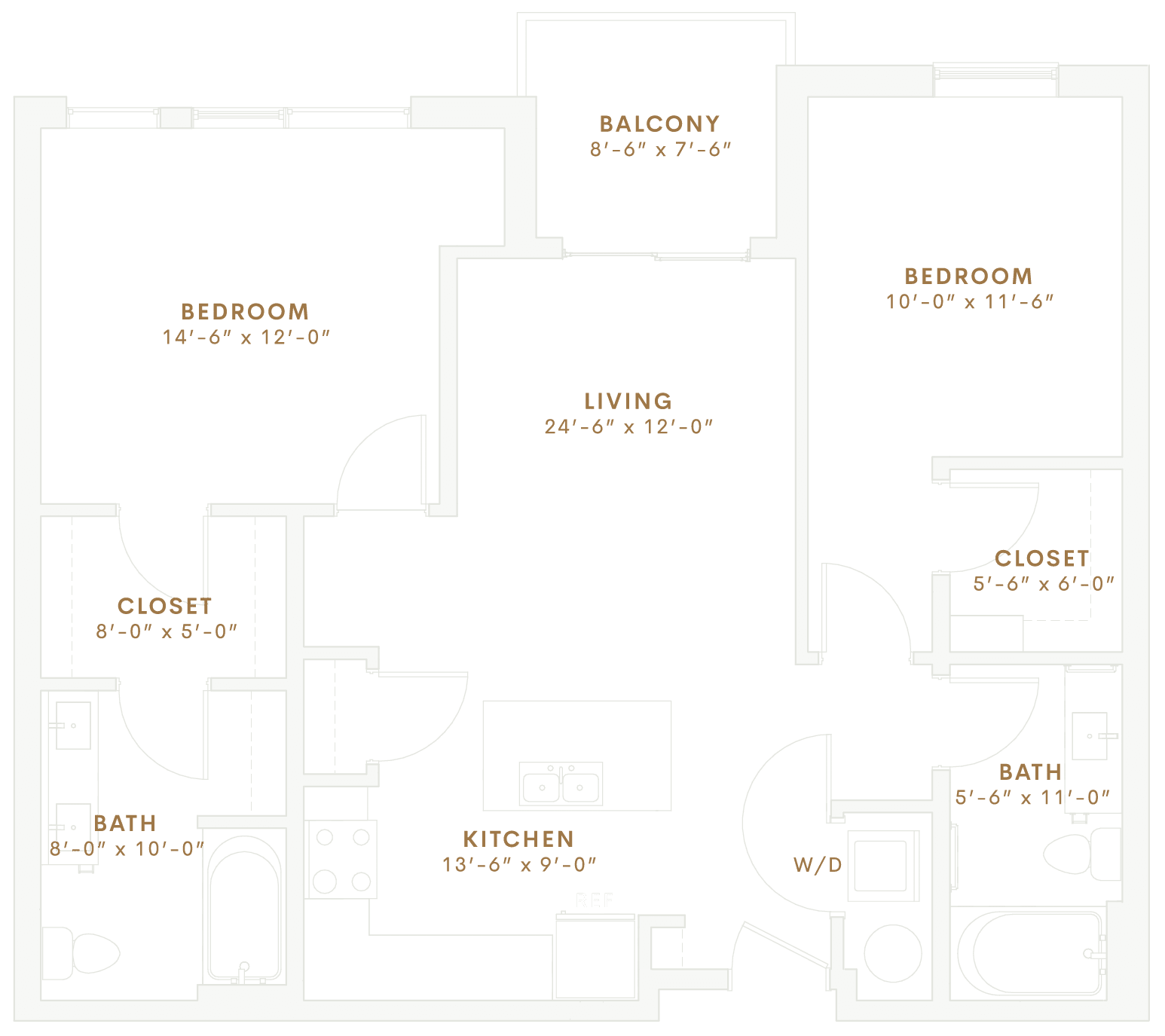 Transparent image depicting where rooms are in 2 bedroom floorplan