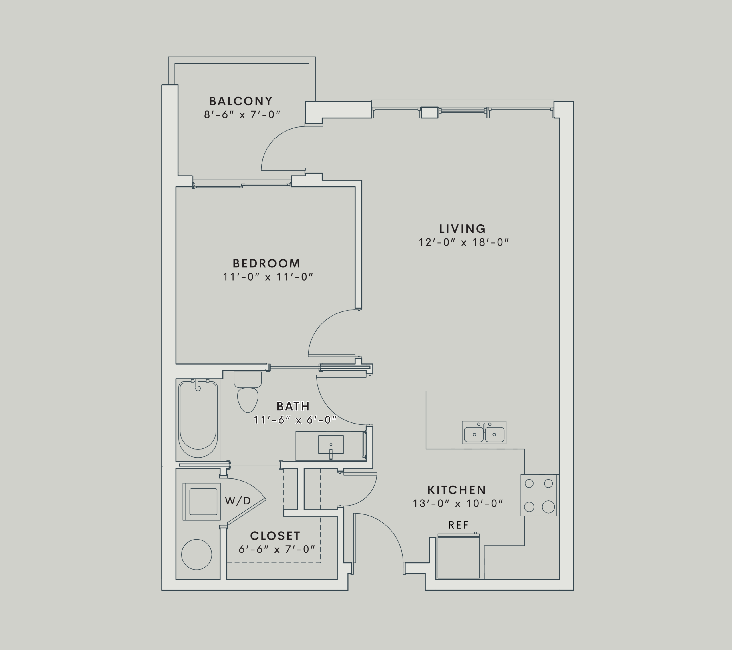 Ellington: 1 bedroom floorplan at The Mae - Luxury Apartments for Rent