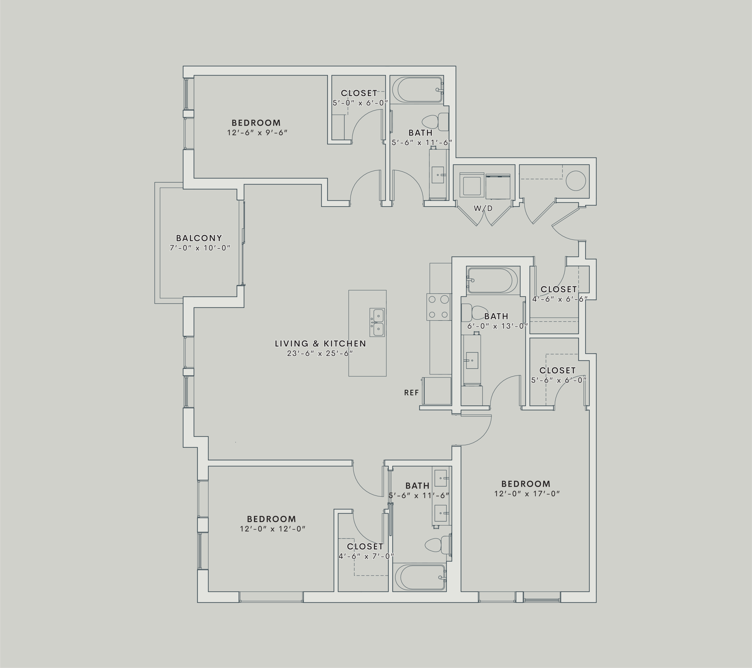 3 bedroom 3 bath floorplan at The Mae